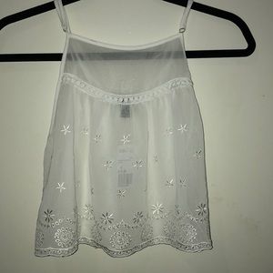 Sheer high neck white tank